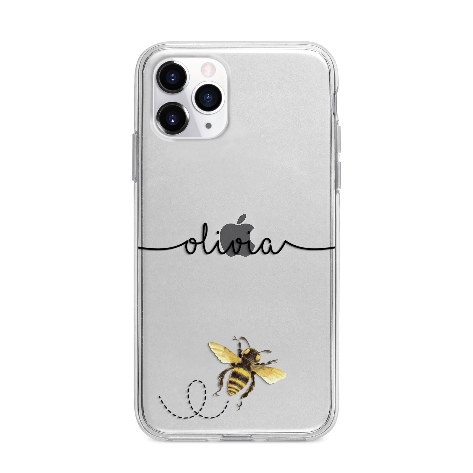 Watercolour Bee with Name Apple iPhone 11 Pro in Silver with Bumper Case