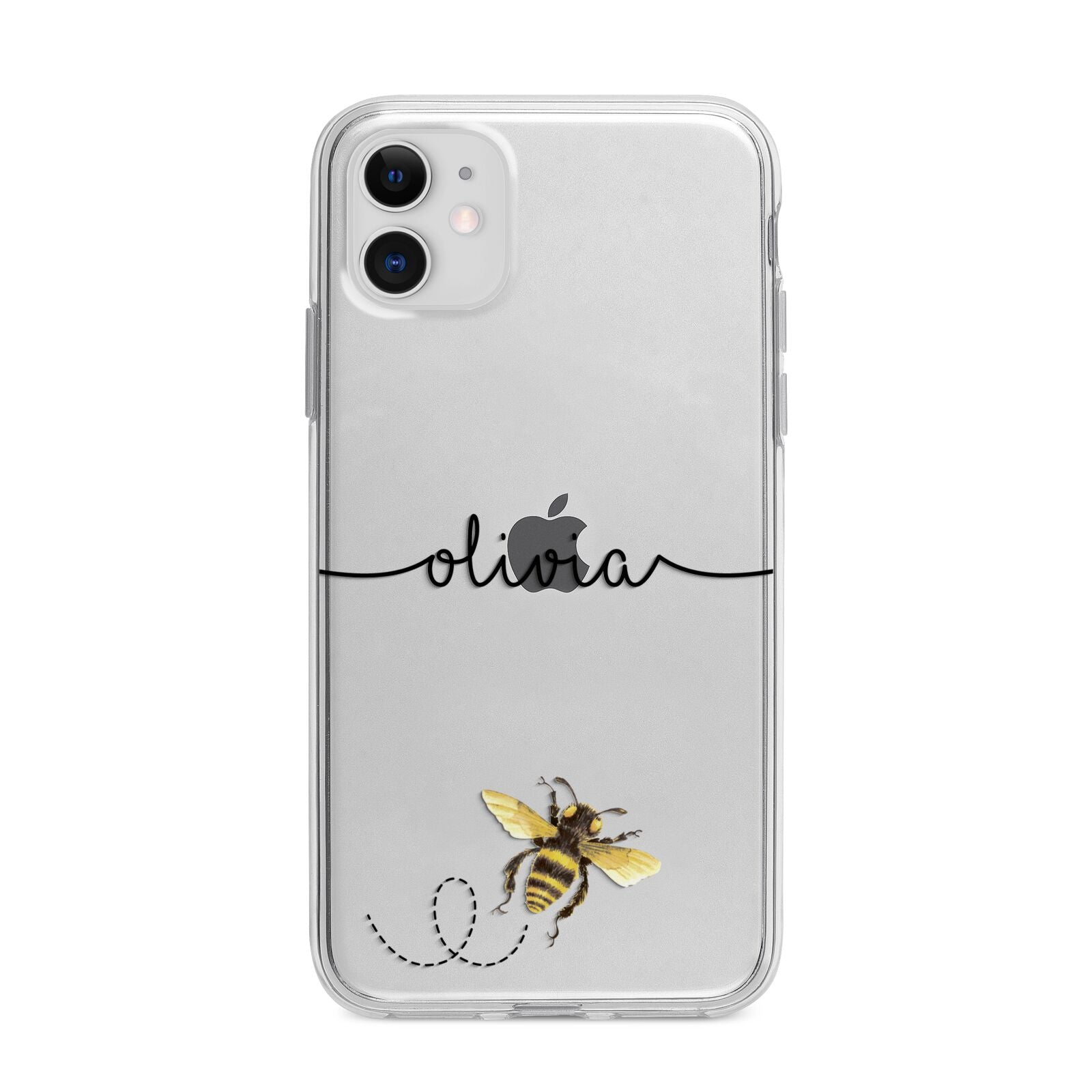 Watercolour Bee with Name Apple iPhone 11 in White with Bumper Case