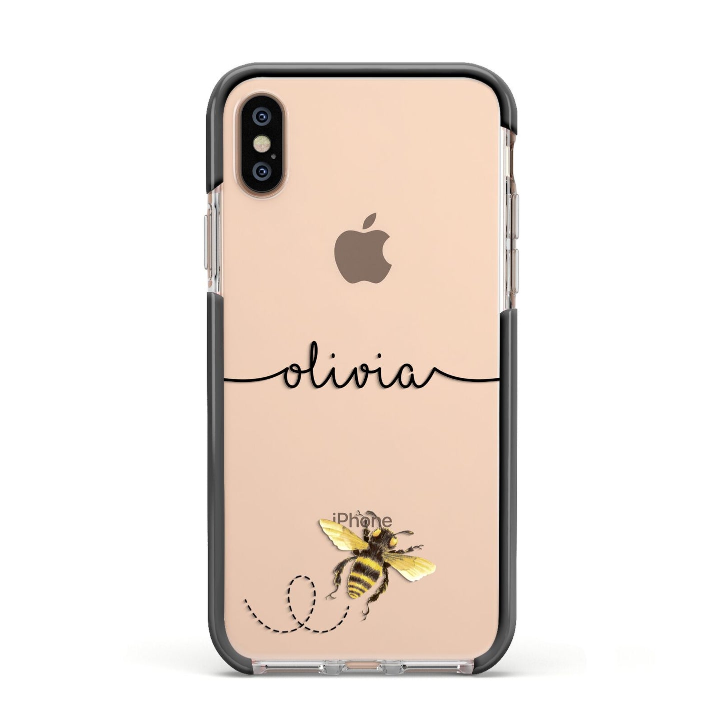 Watercolour Bee with Name Apple iPhone Xs Impact Case Black Edge on Gold Phone