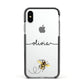 Watercolour Bee with Name Apple iPhone Xs Impact Case Black Edge on Silver Phone