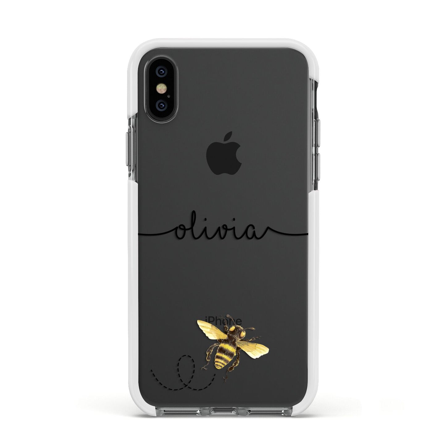 Watercolour Bee with Name Apple iPhone Xs Impact Case White Edge on Black Phone