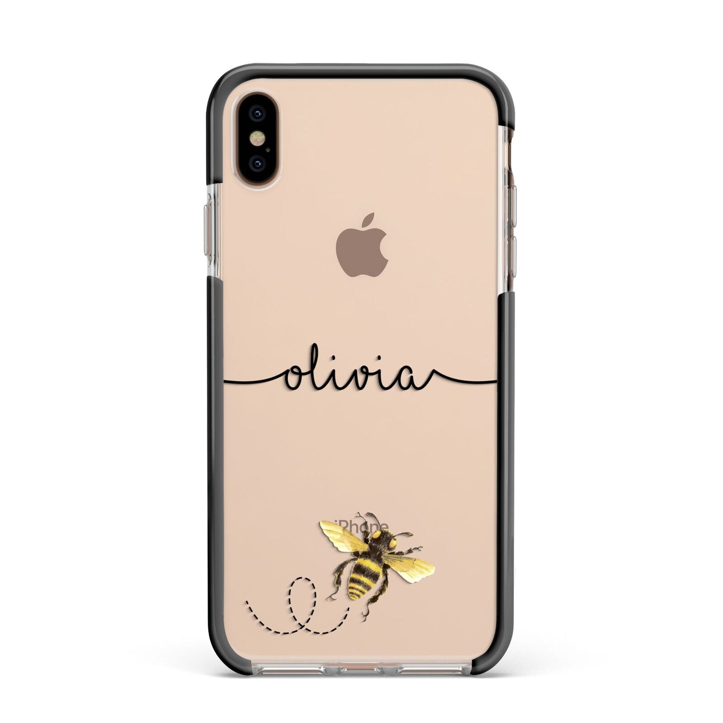 Watercolour Bee with Name Apple iPhone Xs Max Impact Case Black Edge on Gold Phone