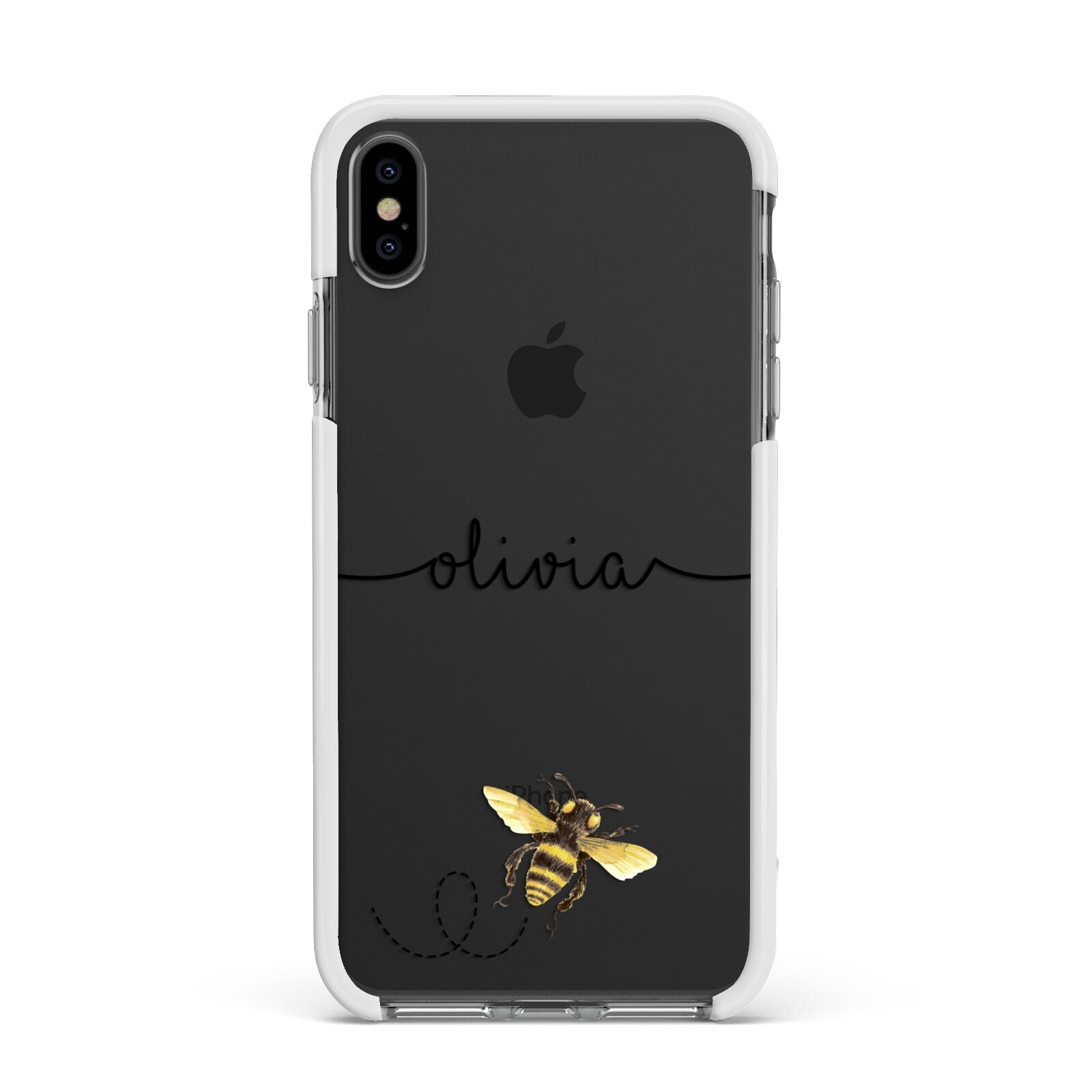 Watercolour Bee with Name Apple iPhone Xs Max Impact Case White Edge on Black Phone