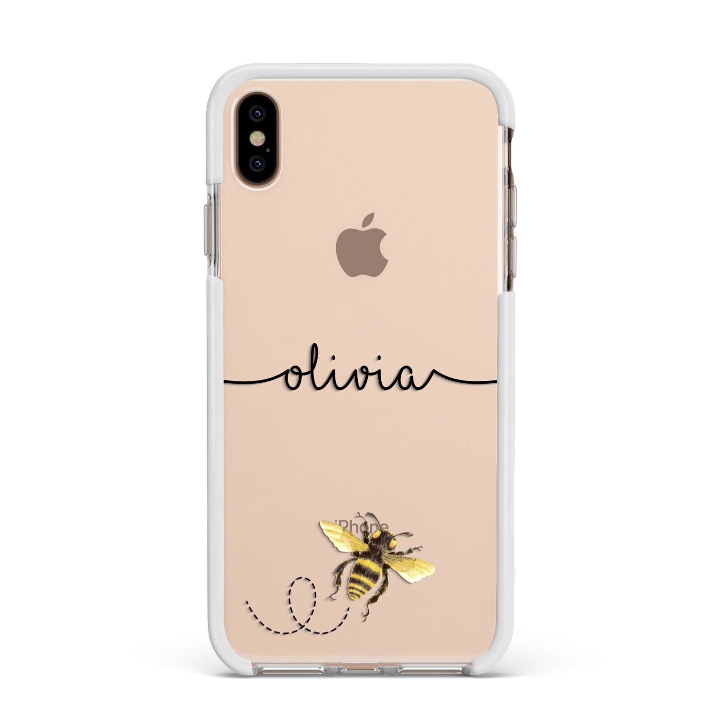 Watercolour Bee with Name Apple iPhone Xs Max Impact Case White Edge on Gold Phone