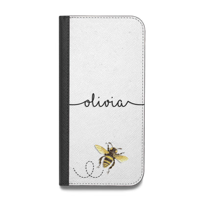Watercolour Bee with Name Vegan Leather Flip iPhone Case
