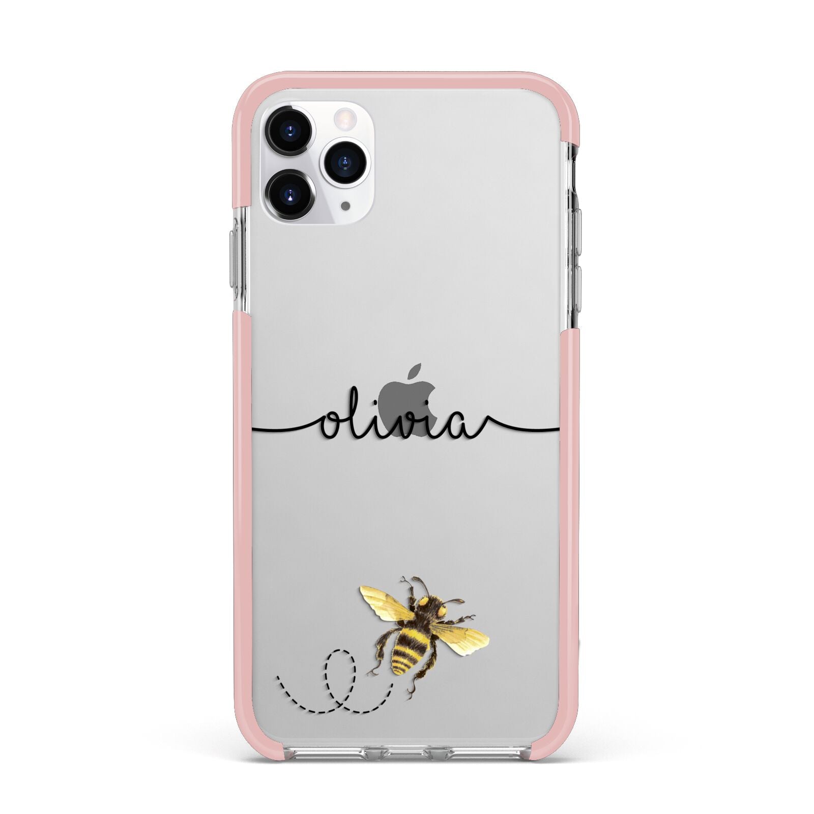 Watercolour Bee with Name iPhone 11 Pro Max Impact Pink Edge Case
