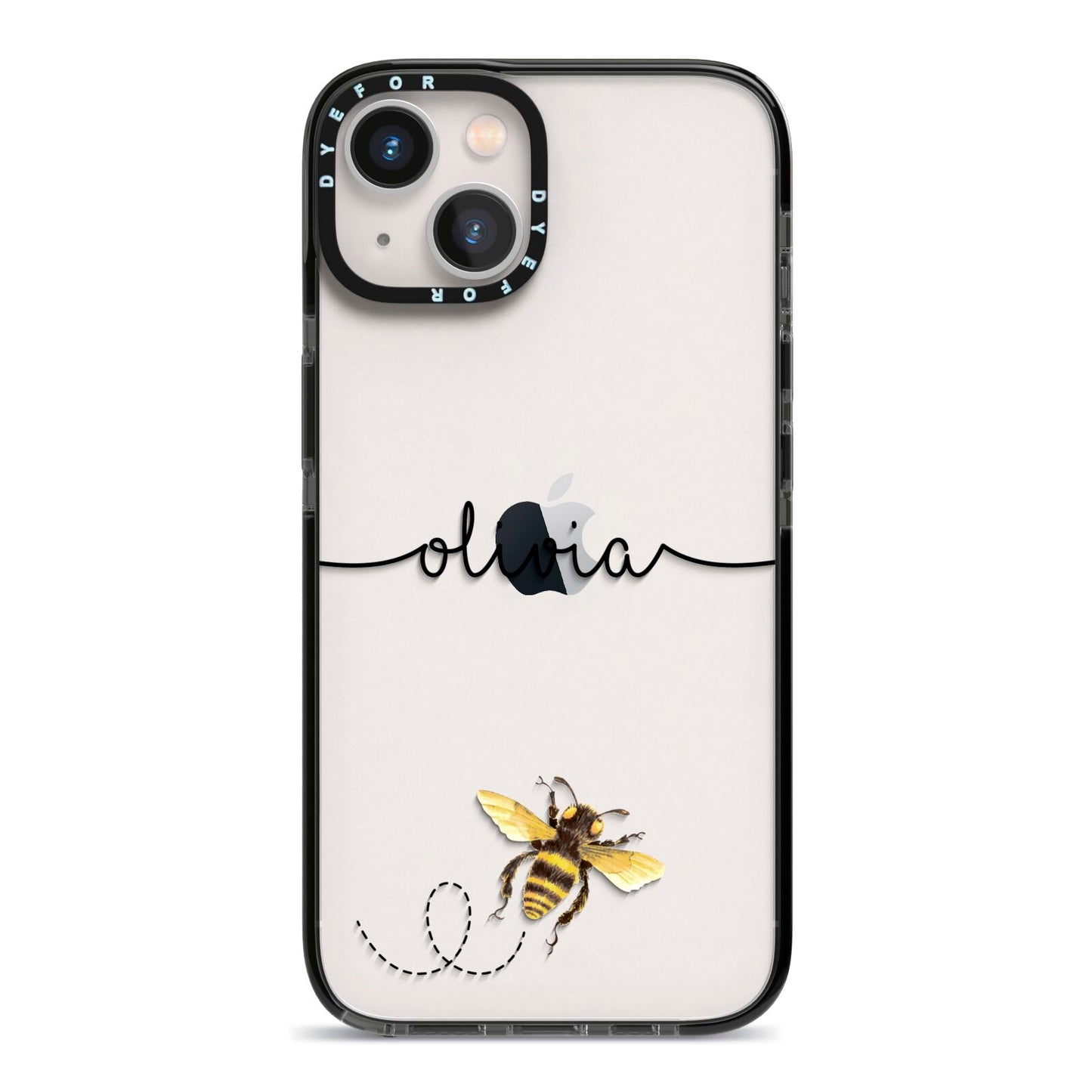 Watercolour Bee with Name iPhone 13 Black Impact Case on Silver phone