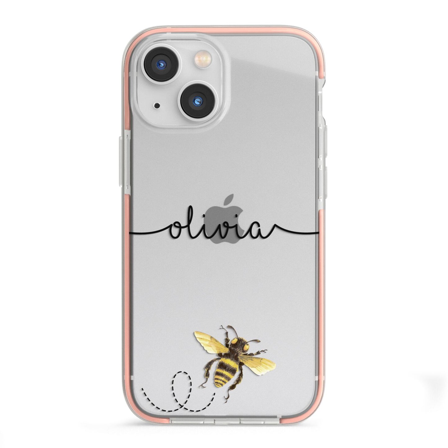 Watercolour Bee with Name iPhone 13 Mini TPU Impact Case with Pink Edges