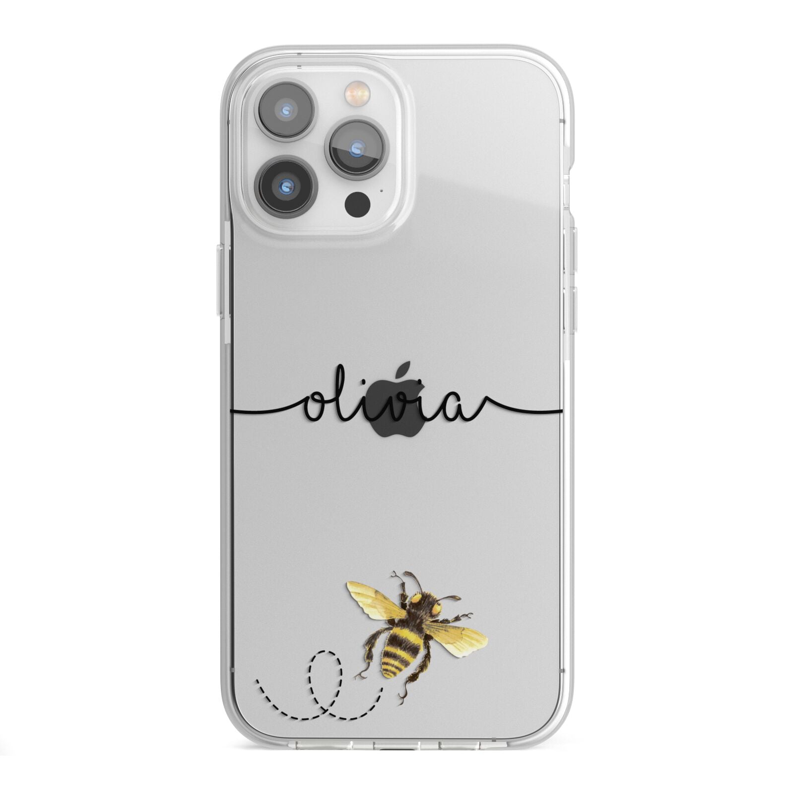 Watercolour Bee with Name iPhone 13 Pro Max TPU Impact Case with White Edges