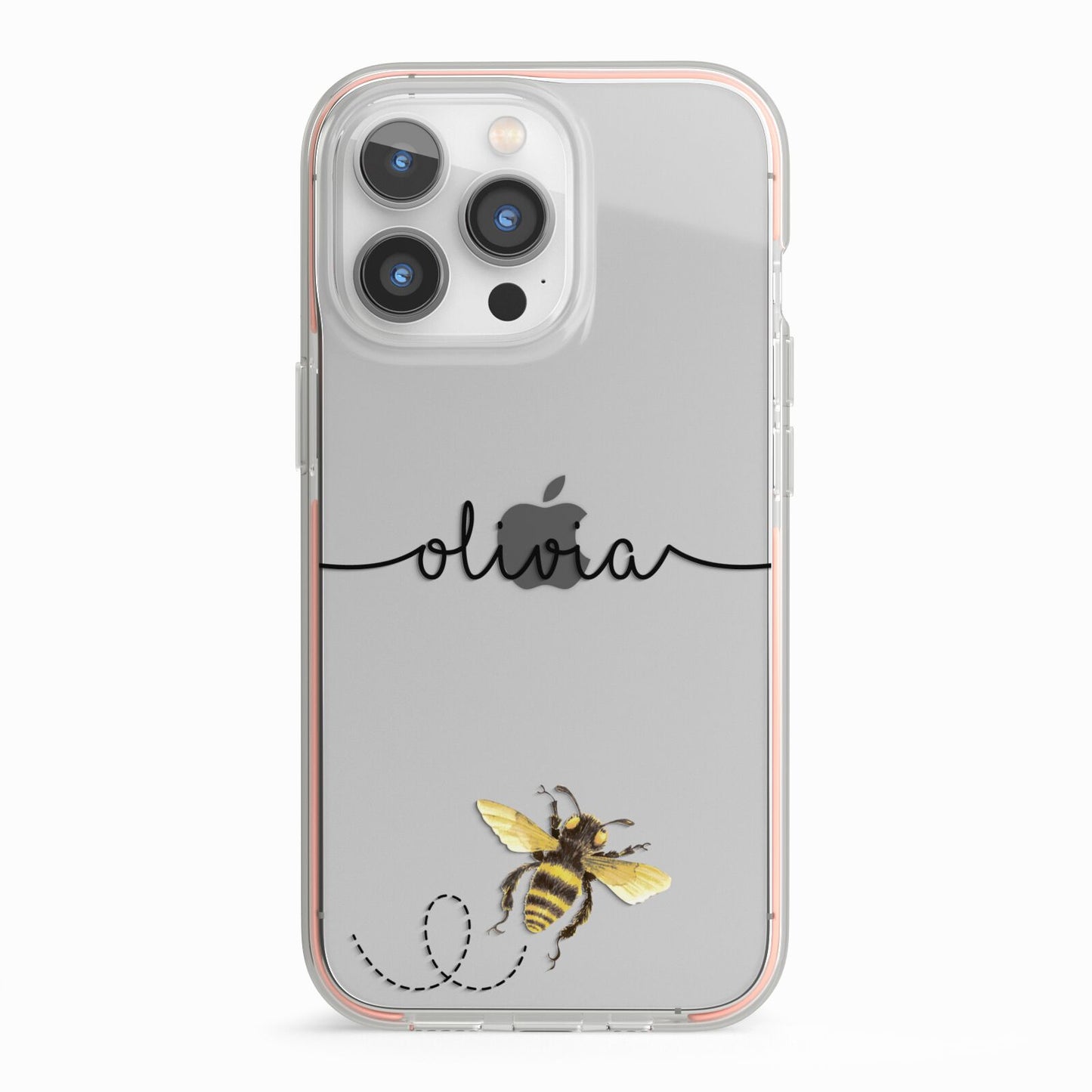 Watercolour Bee with Name iPhone 13 Pro TPU Impact Case with Pink Edges