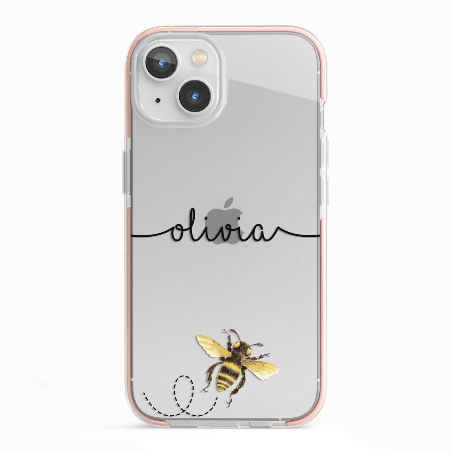 Watercolour Bee with Name iPhone 13 TPU Impact Case with Pink Edges