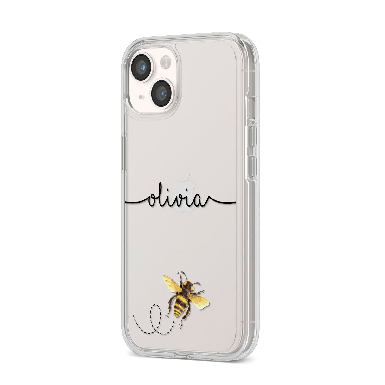 Watercolour Bee with Name iPhone 14 Clear Tough Case Starlight Angled Image