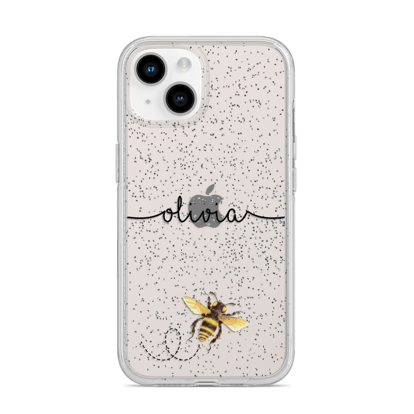 Watercolour Bee with Name iPhone 14 Glitter Tough Case Starlight
