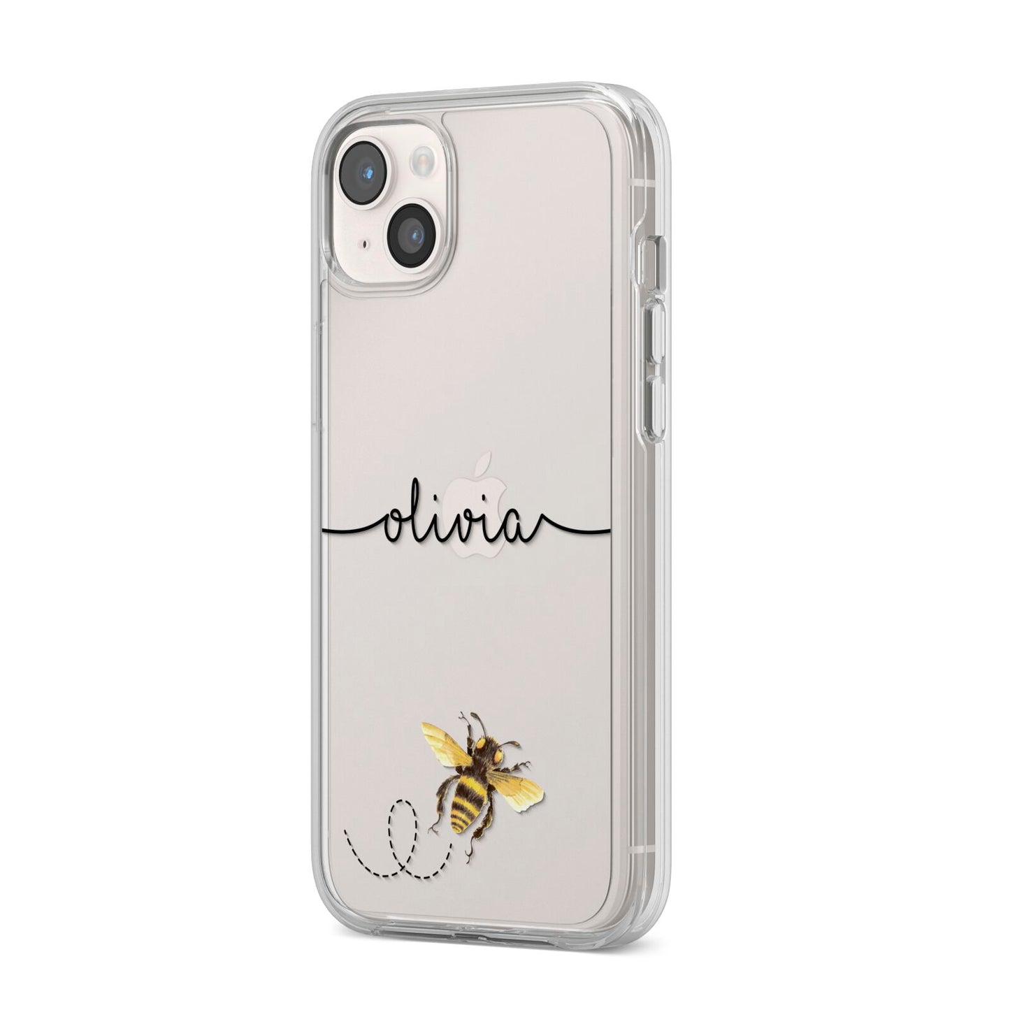 Watercolour Bee with Name iPhone 14 Plus Clear Tough Case Starlight Angled Image