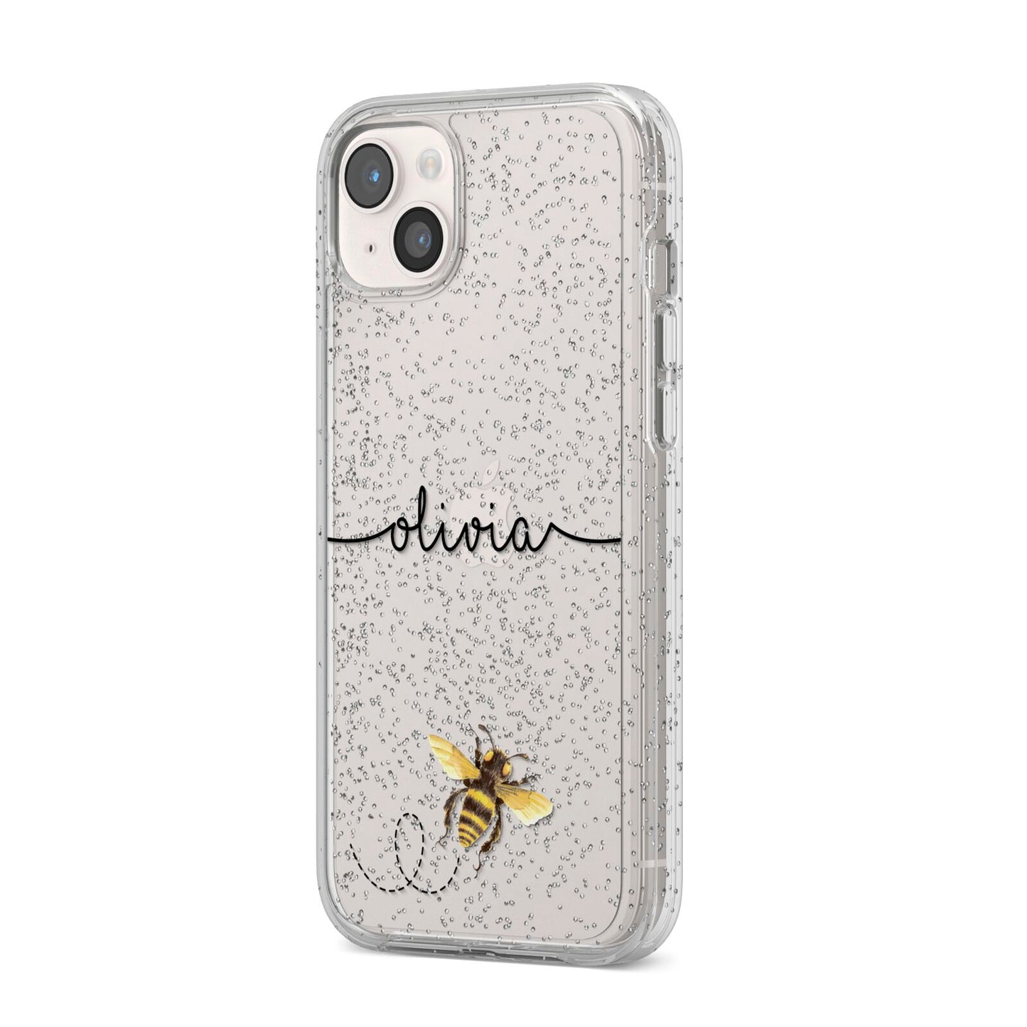 Watercolour Bee with Name iPhone 14 Plus Glitter Tough Case Starlight Angled Image