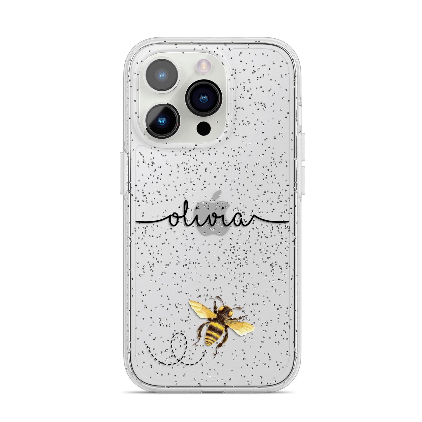 Watercolour Bee with Name iPhone 14 Pro Glitter Tough Case Silver
