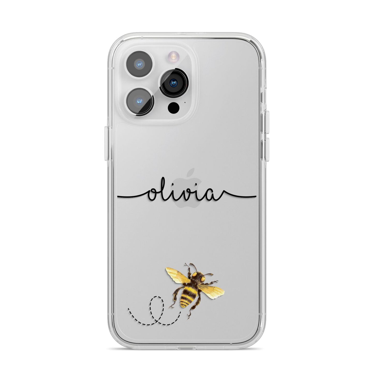 Watercolour Bee with Name iPhone 14 Pro Max Clear Tough Case Silver