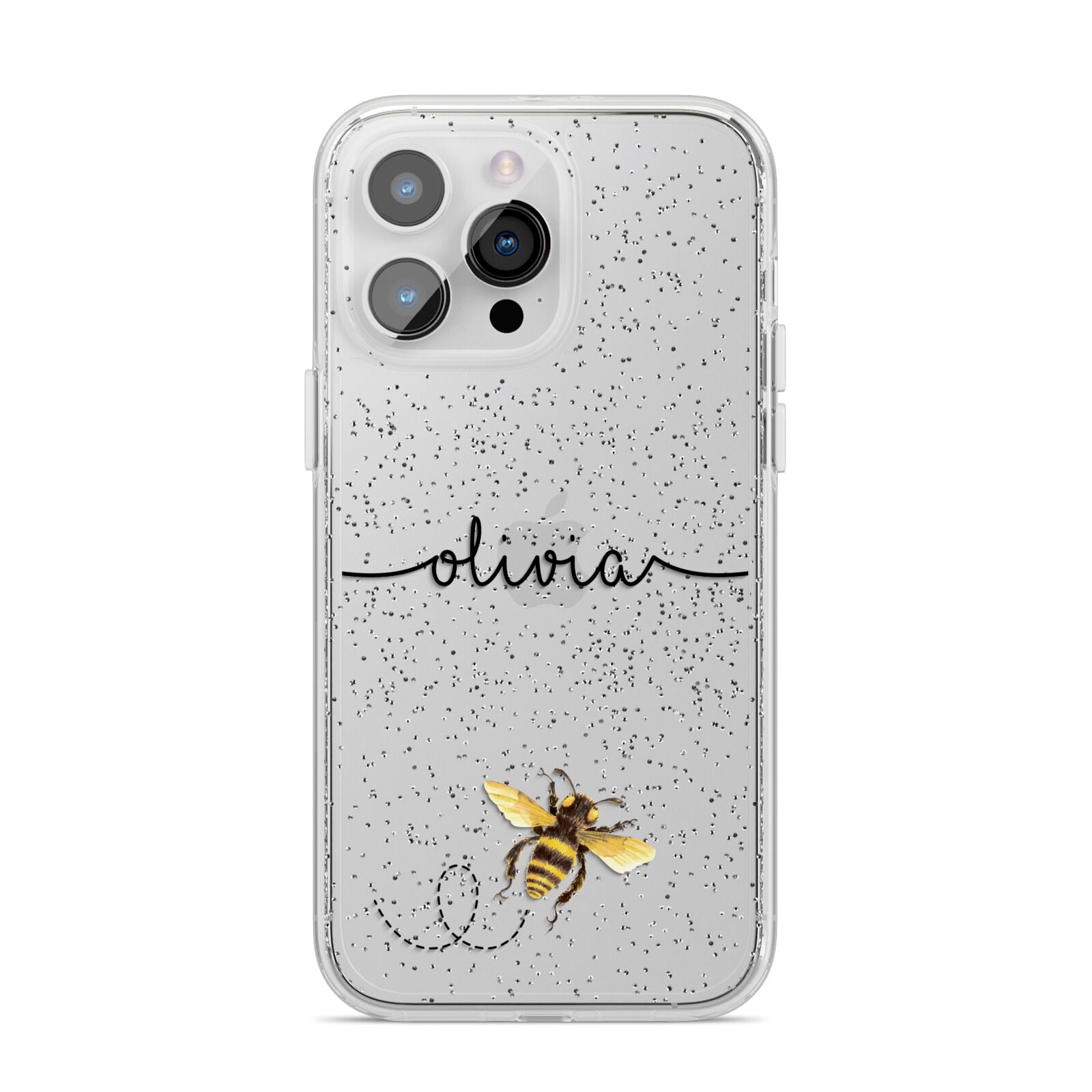 Watercolour Bee with Name iPhone 14 Pro Max Glitter Tough Case Silver