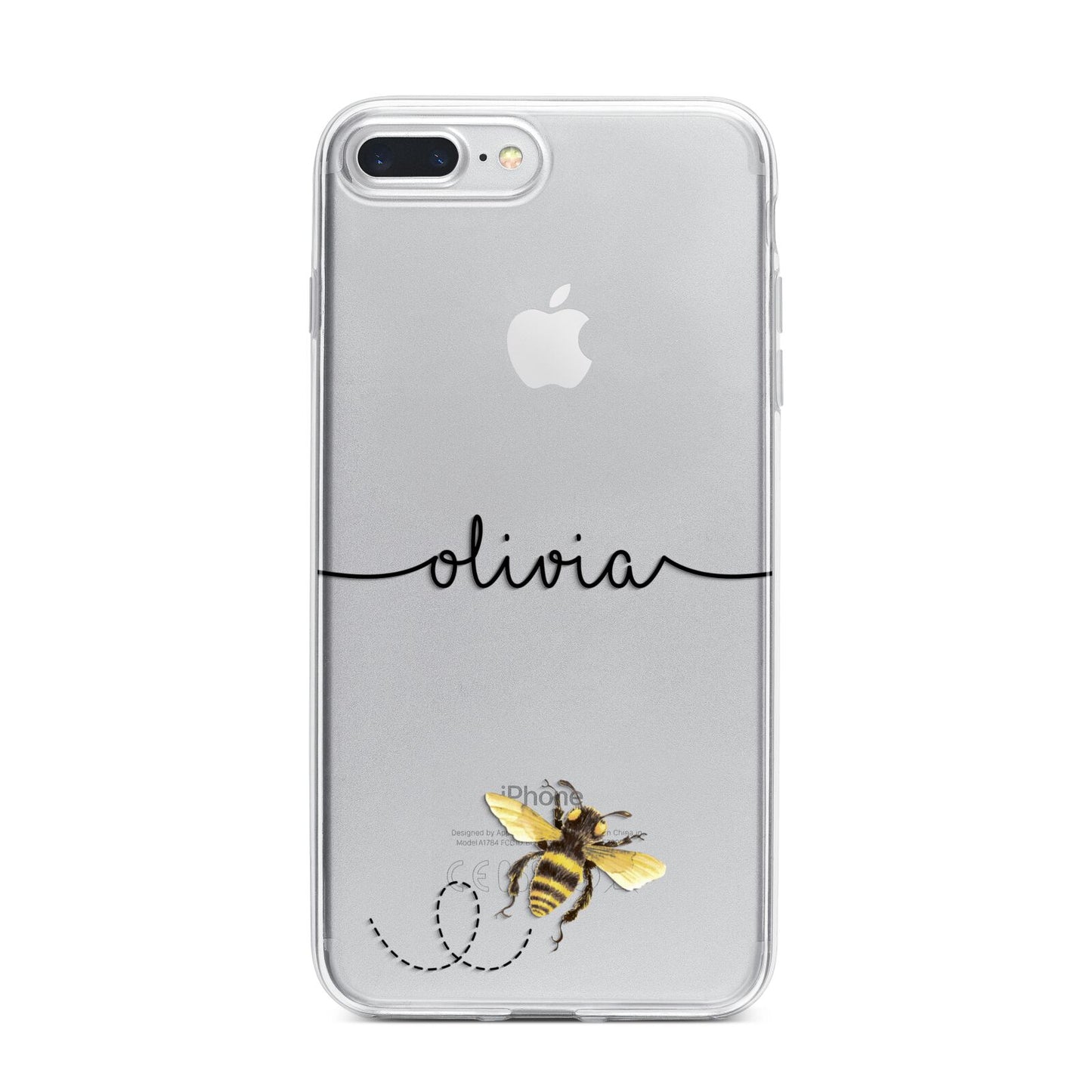 Watercolour Bee with Name iPhone 7 Plus Bumper Case on Silver iPhone