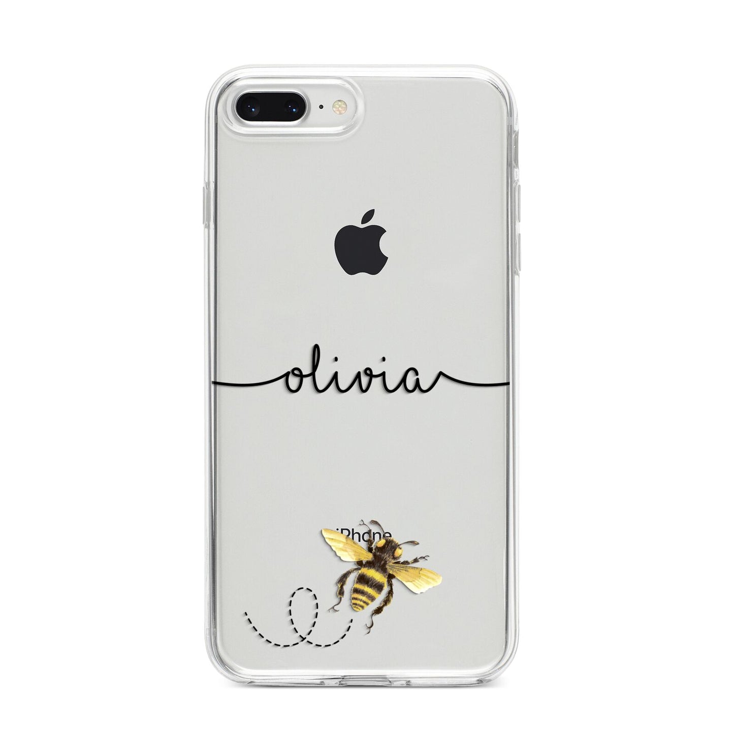 Watercolour Bee with Name iPhone 8 Plus Bumper Case on Silver iPhone