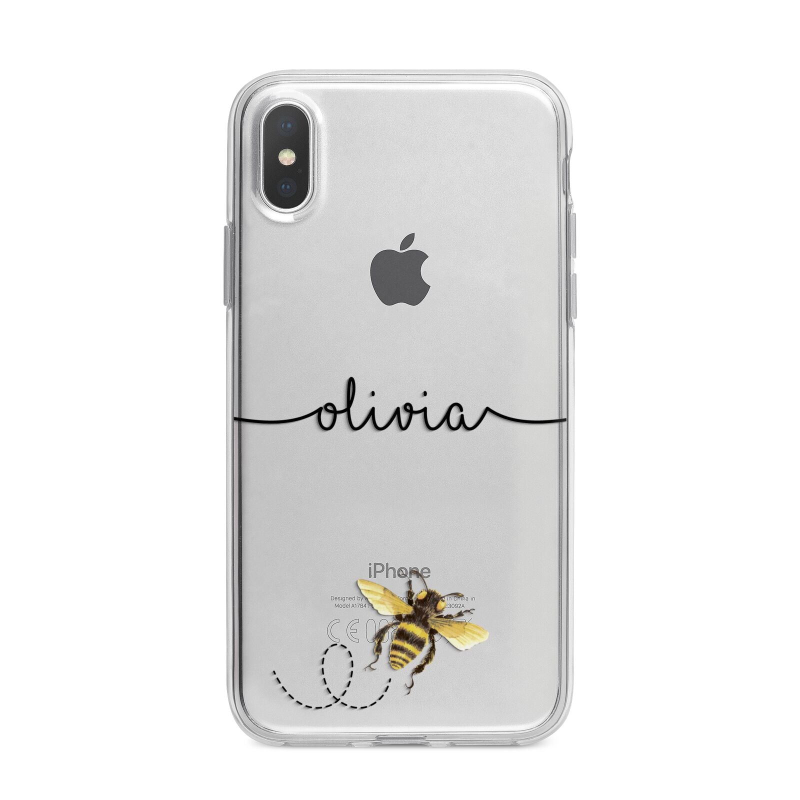 Watercolour Bee with Name iPhone X Bumper Case on Silver iPhone Alternative Image 1