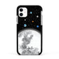 Watercolour Close up Moon with Name Apple iPhone 11 in White with Black Impact Case