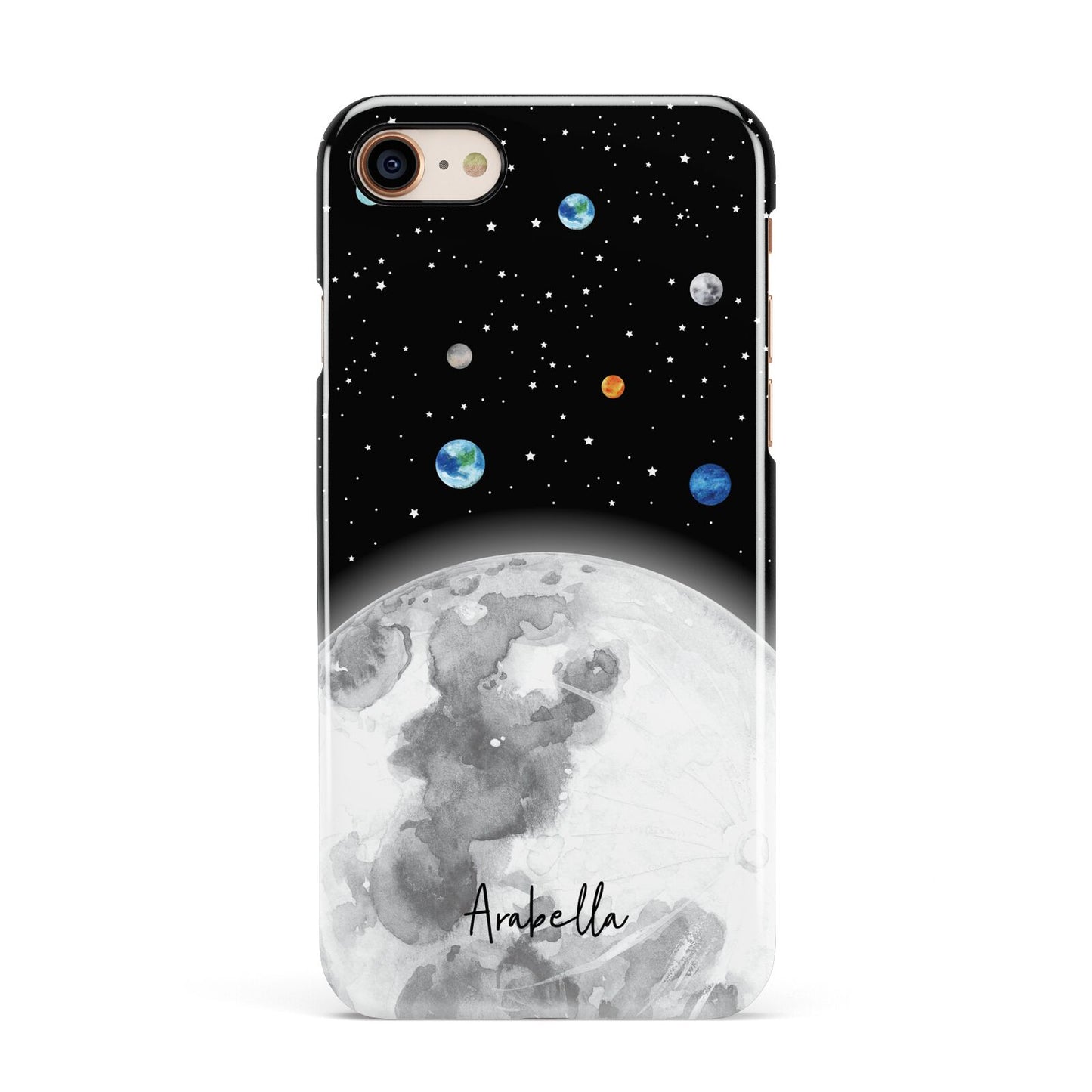 Watercolour Close up Moon with Name Apple iPhone 7 8 3D Snap Case