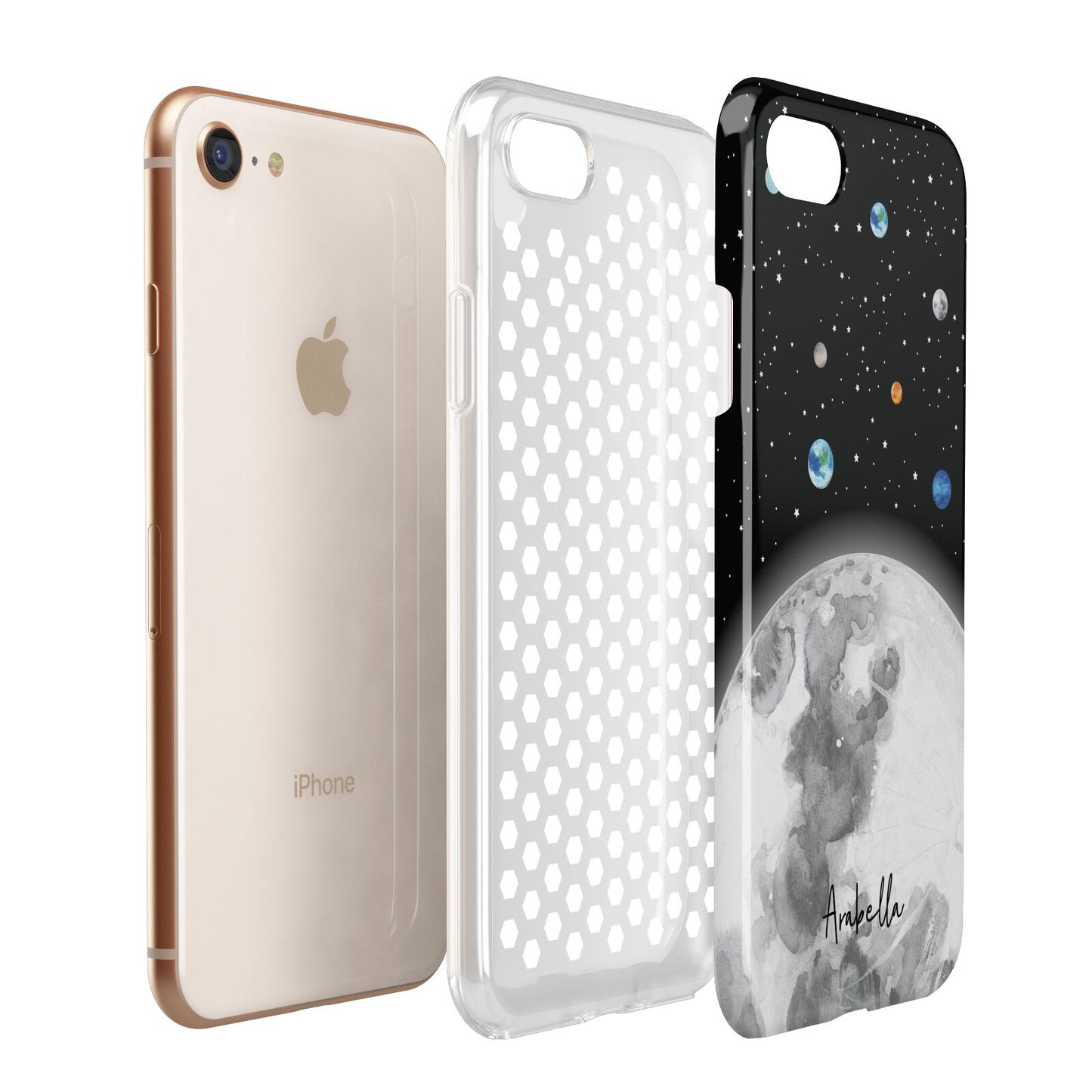 Watercolour Close up Moon with Name Apple iPhone 7 8 3D Tough Case Expanded View