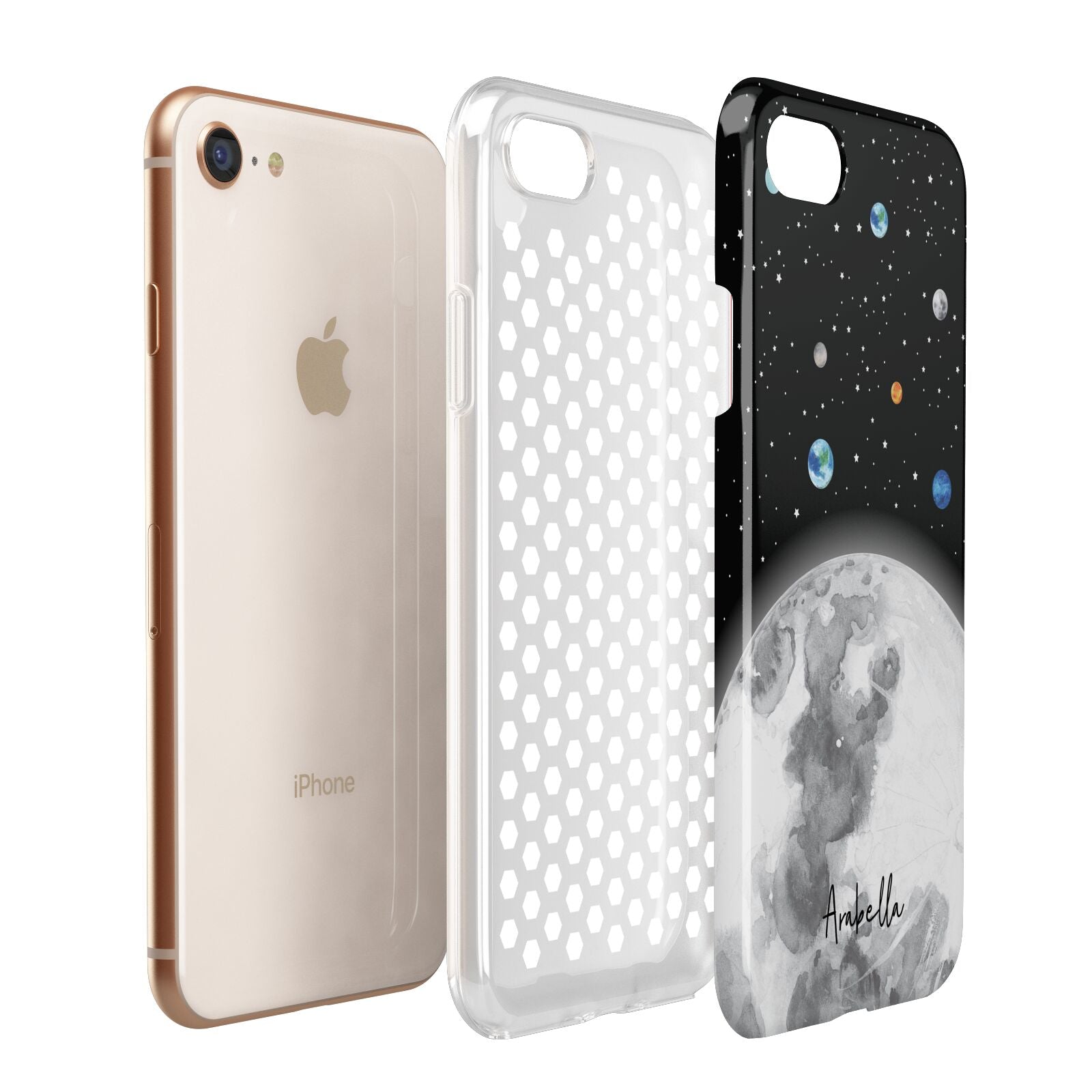 Watercolour Close up Moon with Name Apple iPhone 7 8 3D Tough Case Expanded View