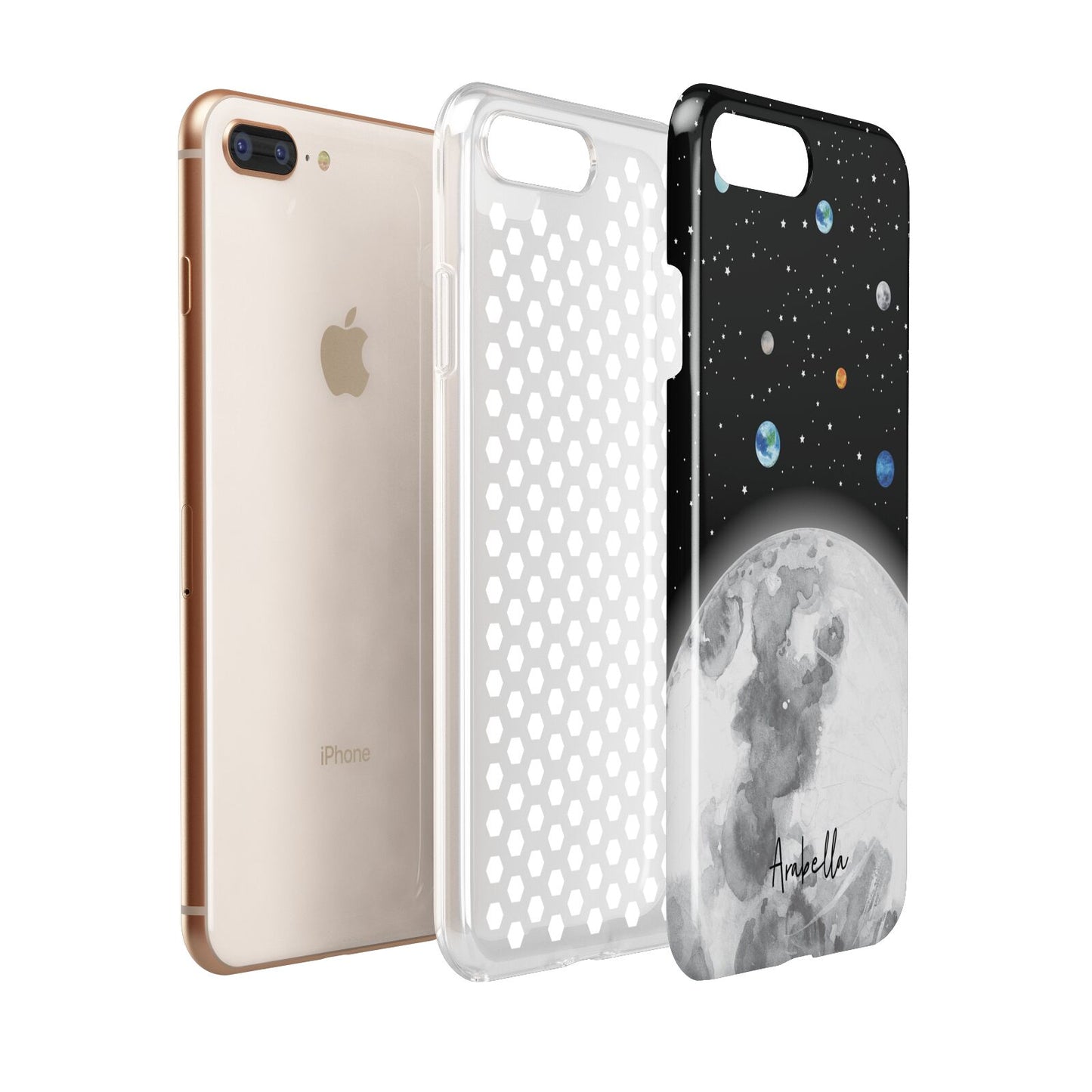 Watercolour Close up Moon with Name Apple iPhone 7 8 Plus 3D Tough Case Expanded View