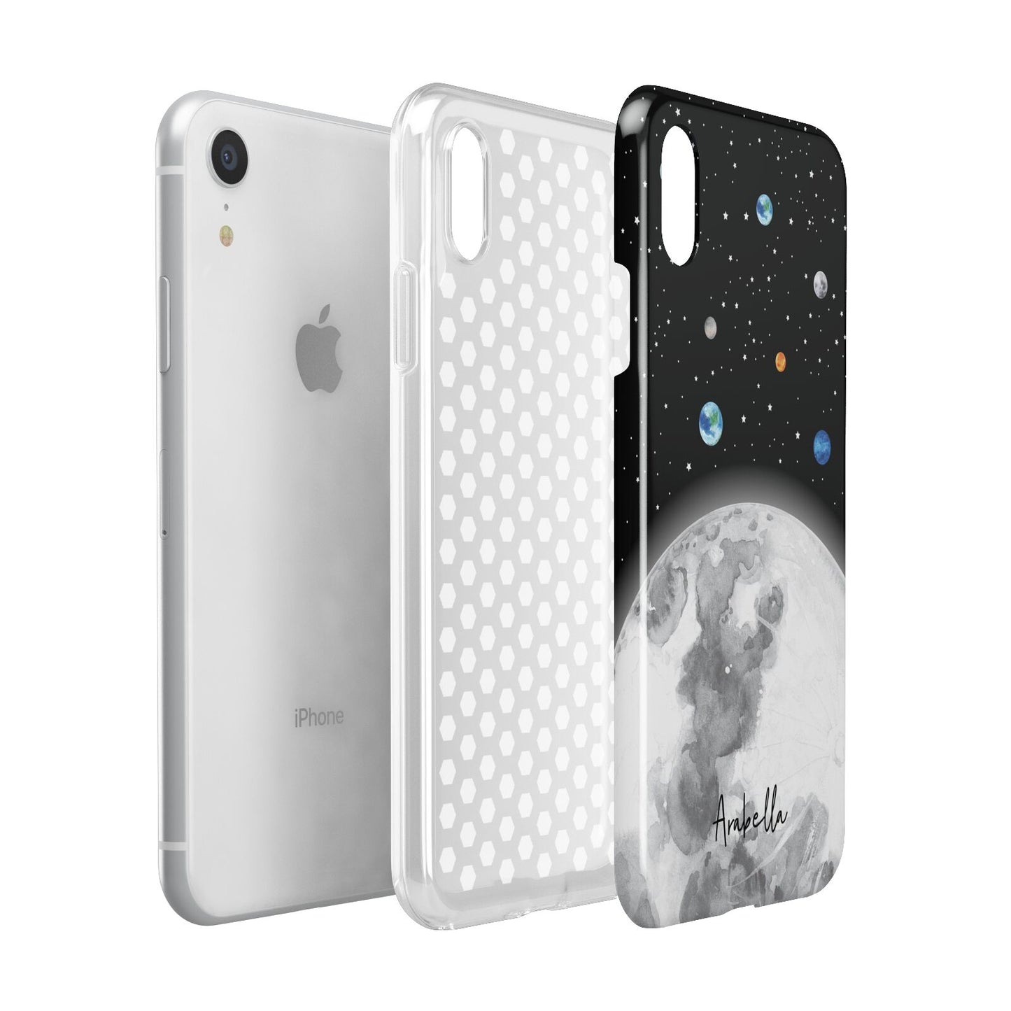 Watercolour Close up Moon with Name Apple iPhone XR White 3D Tough Case Expanded view