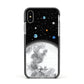 Watercolour Close up Moon with Name Apple iPhone Xs Impact Case Black Edge on Silver Phone