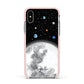 Watercolour Close up Moon with Name Apple iPhone Xs Impact Case Pink Edge on Silver Phone