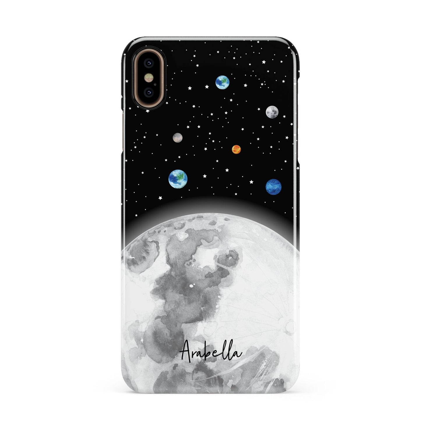 Watercolour Close up Moon with Name Apple iPhone Xs Max 3D Snap Case