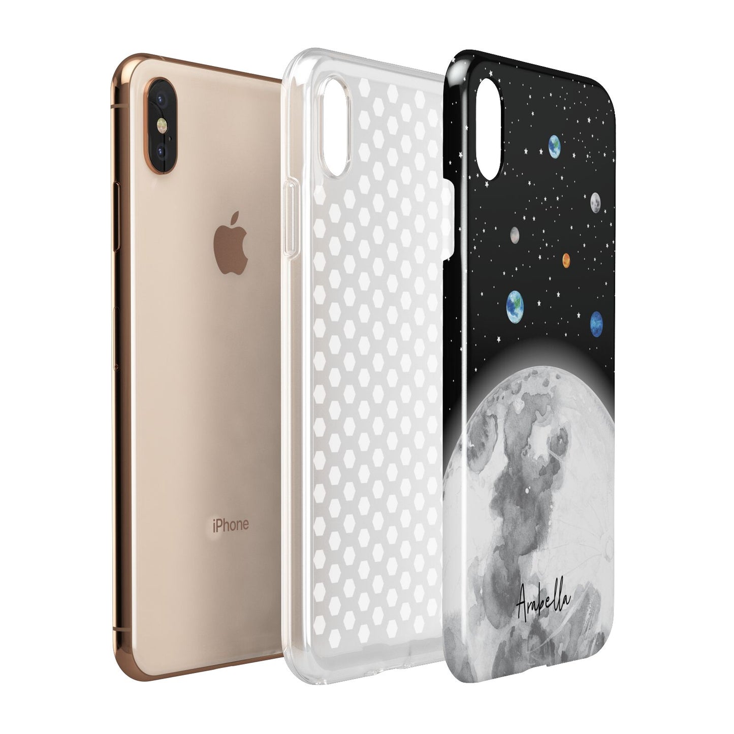 Watercolour Close up Moon with Name Apple iPhone Xs Max 3D Tough Case Expanded View