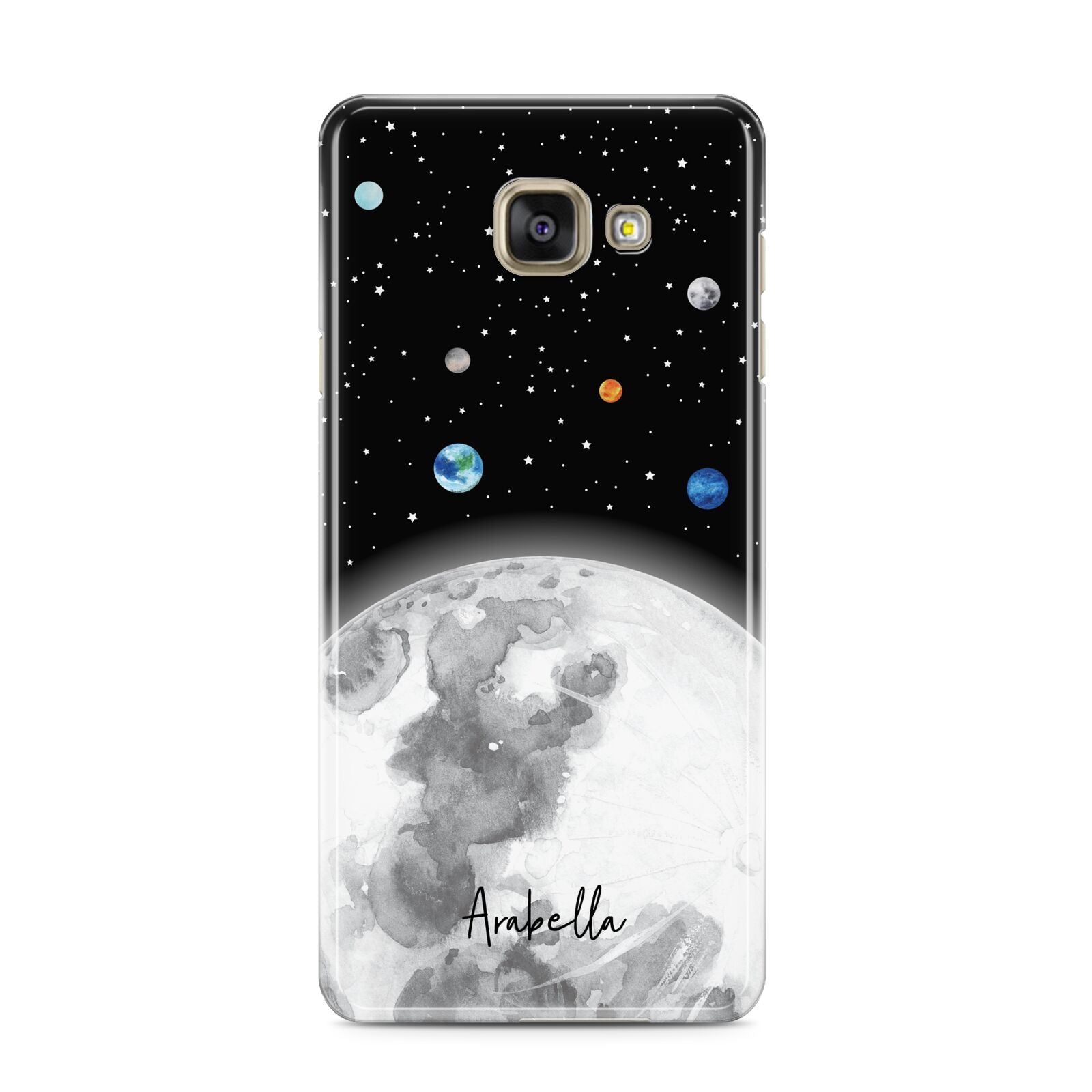 Watercolour Close up Moon with Name Samsung Galaxy A3 2016 Case on gold phone