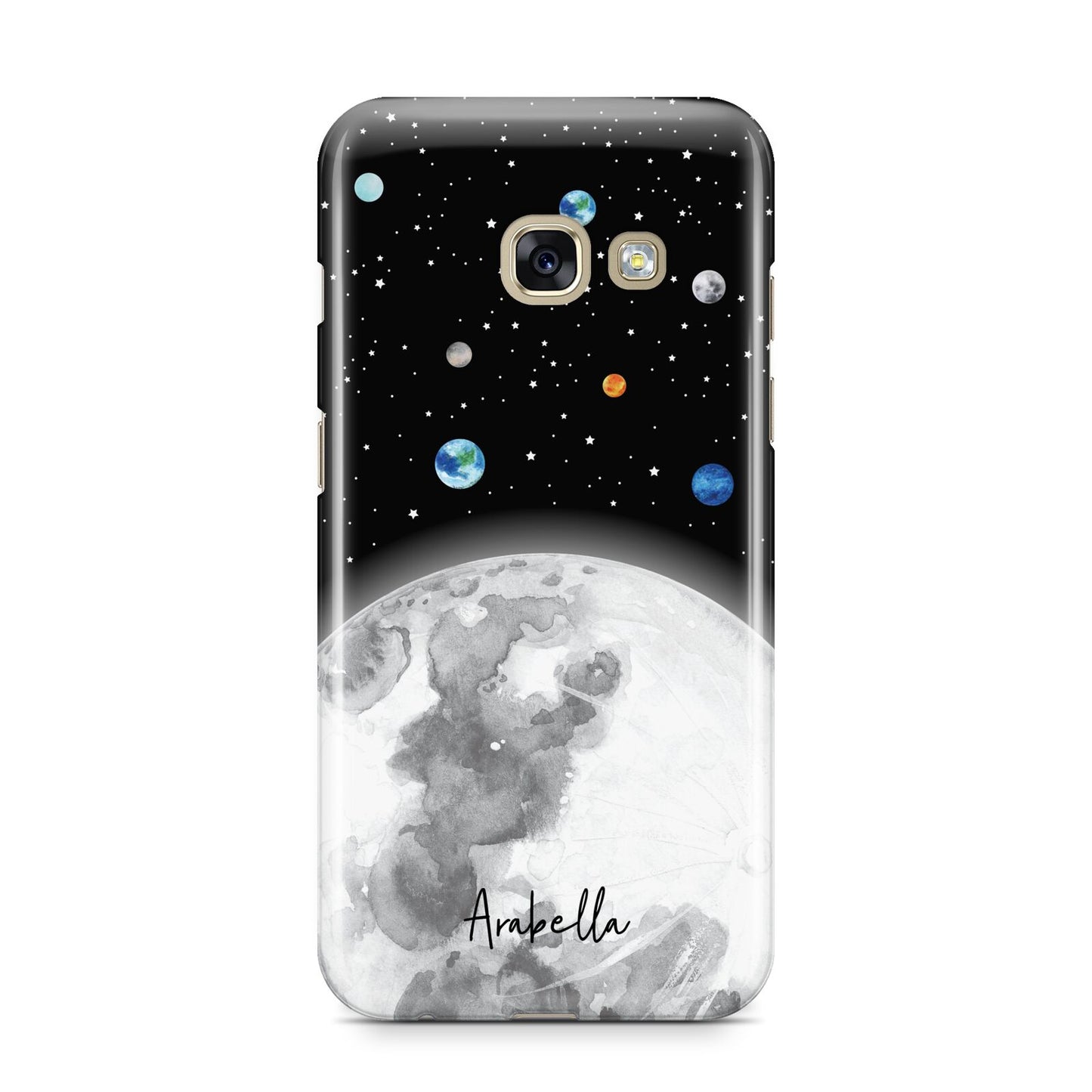 Watercolour Close up Moon with Name Samsung Galaxy A3 2017 Case on gold phone