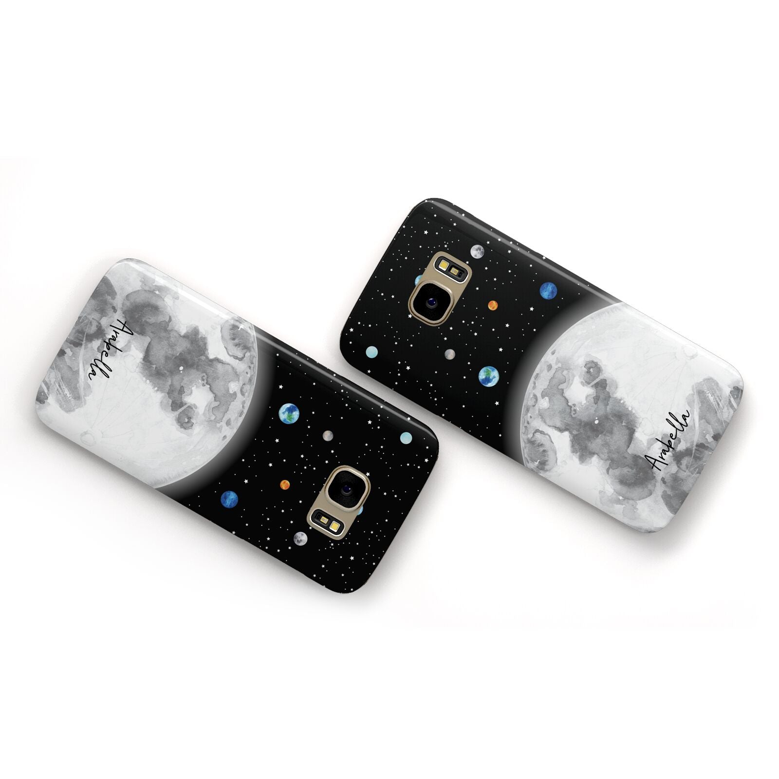 Watercolour Close up Moon with Name Samsung Galaxy Case Flat Overview