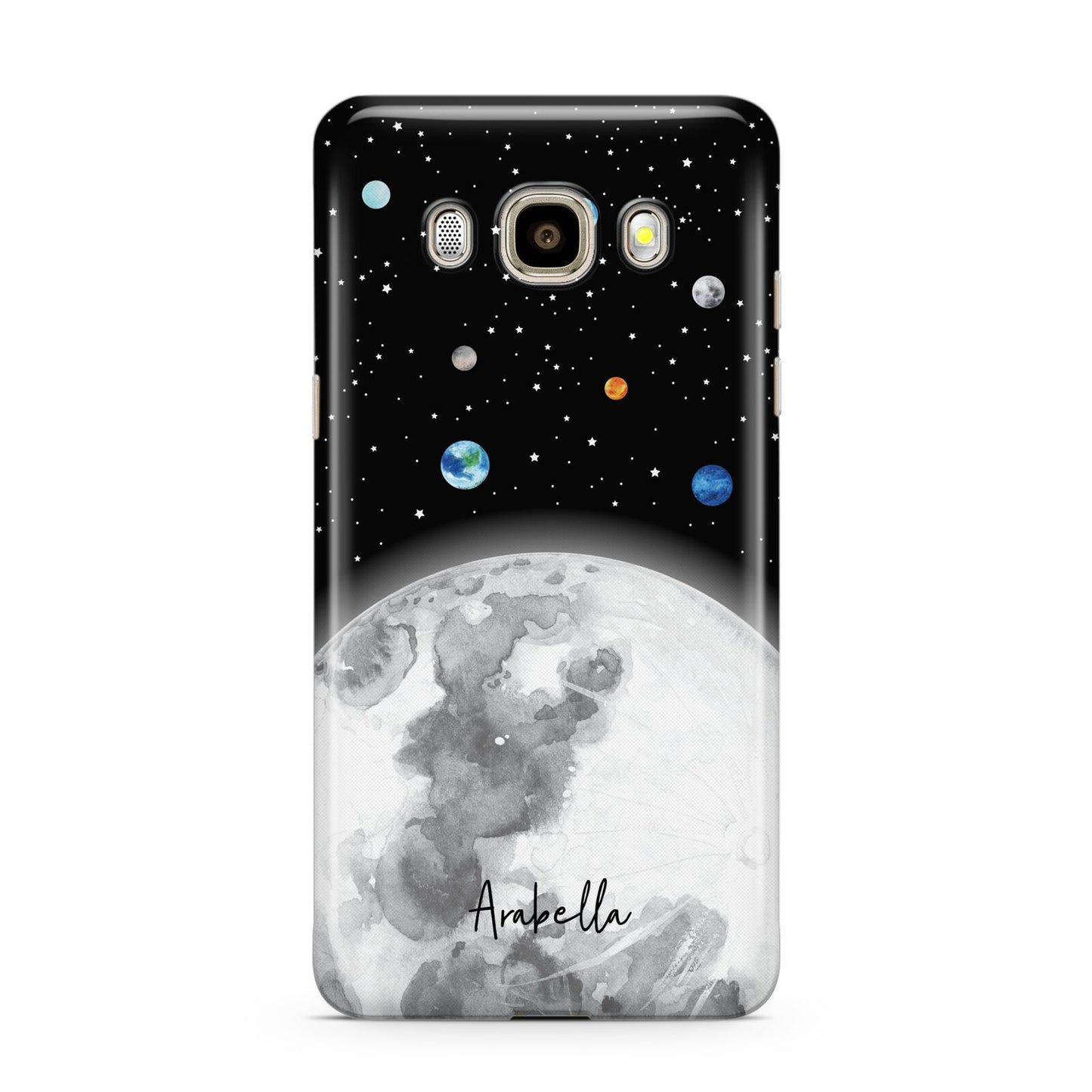 Watercolour Close up Moon with Name Samsung Galaxy J7 2016 Case on gold phone
