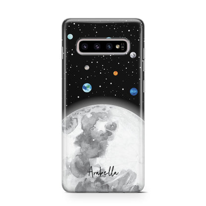 Watercolour Close up Moon with Name Samsung Galaxy S10 Case