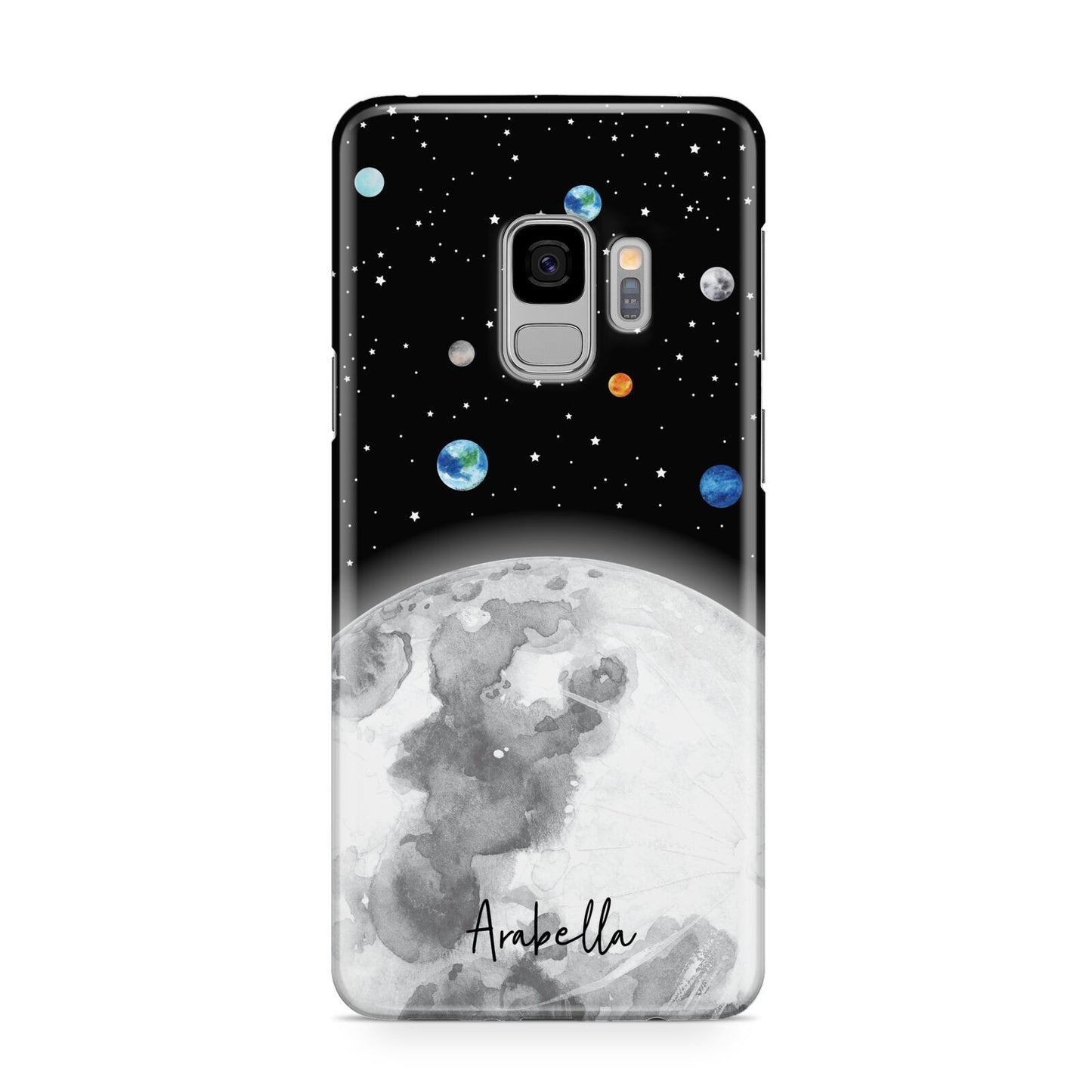 Watercolour Close up Moon with Name Samsung Galaxy S9 Case
