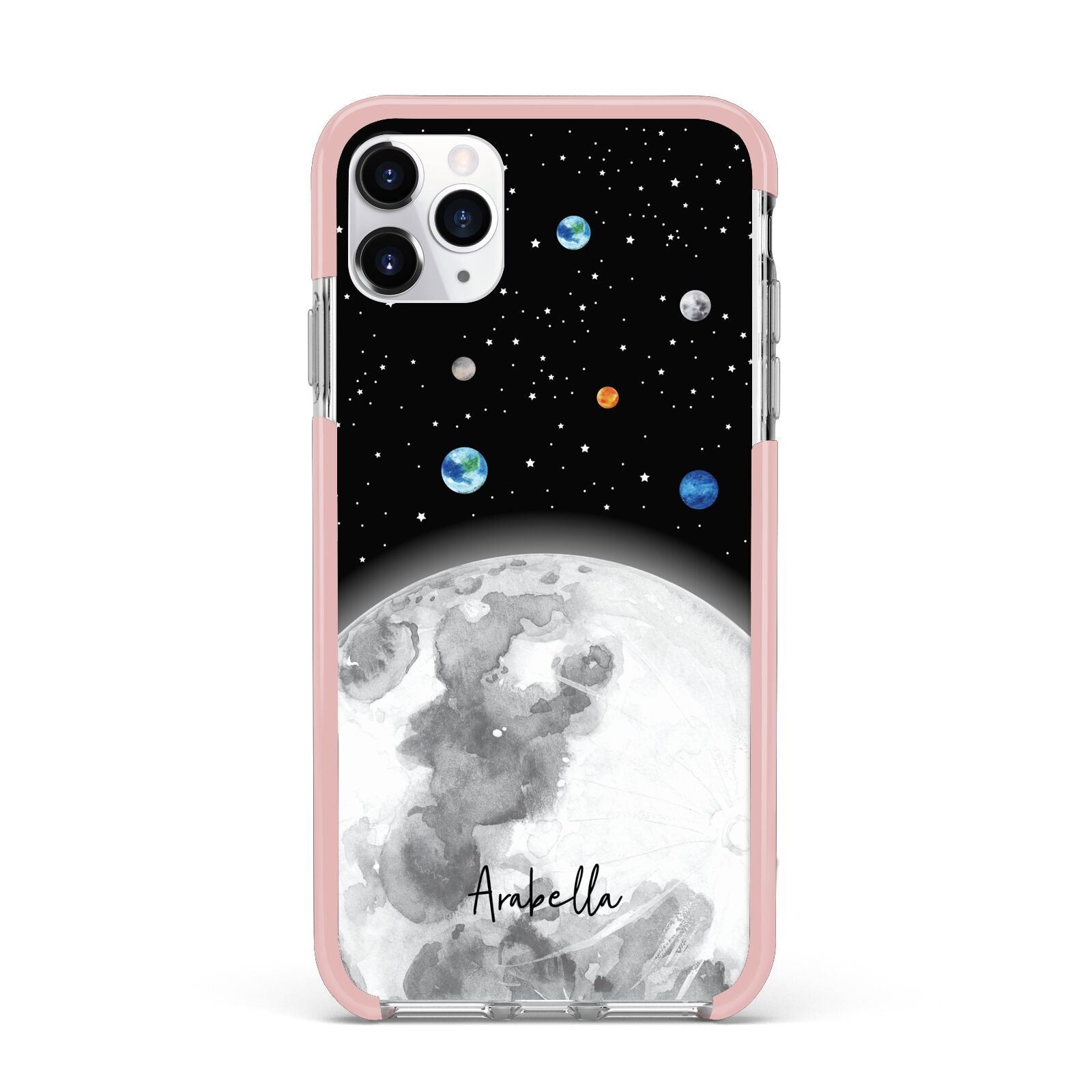 Watercolour Close up Moon with Name iPhone 11 Pro Max Impact Pink Edge Case