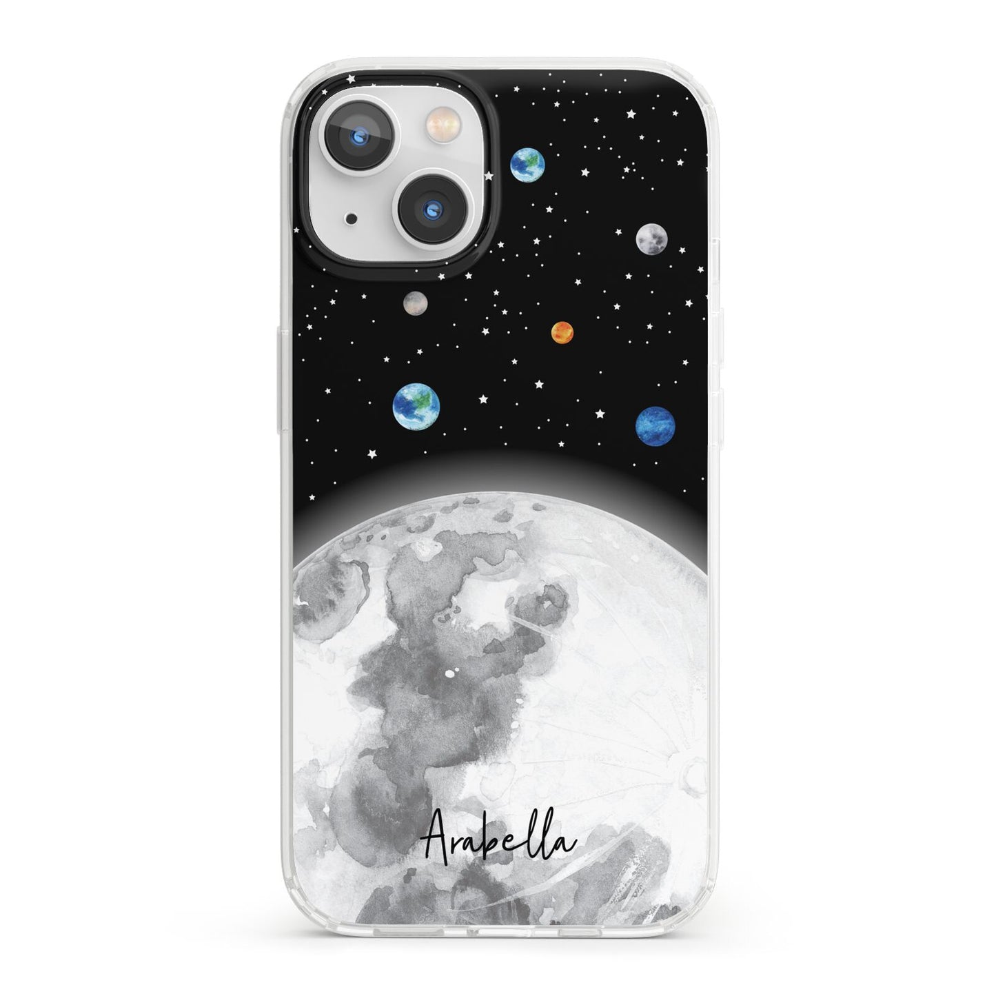 Watercolour Close up Moon with Name iPhone 13 Clear Bumper Case