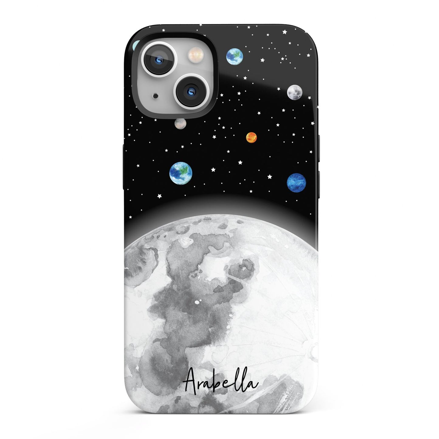 Watercolour Close up Moon with Name iPhone 13 Full Wrap 3D Tough Case