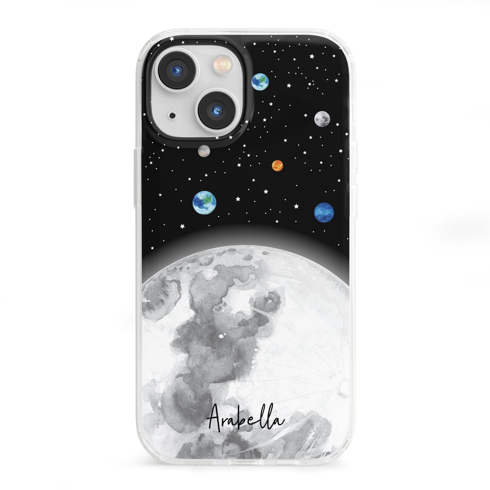 Watercolour Close up Moon with Name iPhone 13 Mini Clear Bumper Case