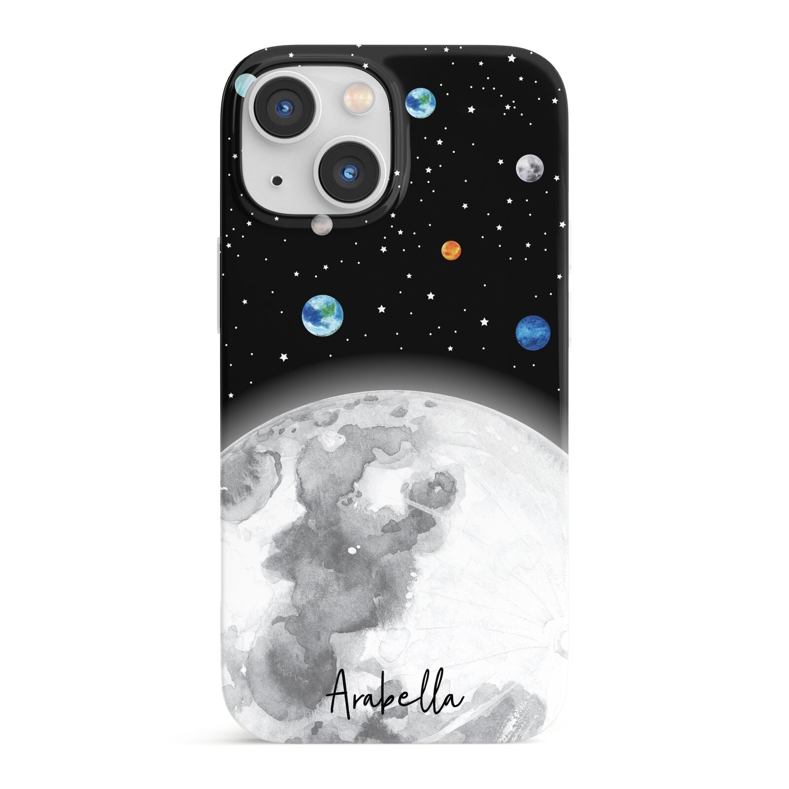 Watercolour Close up Moon with Name iPhone 13 Mini Full Wrap 3D Snap Case