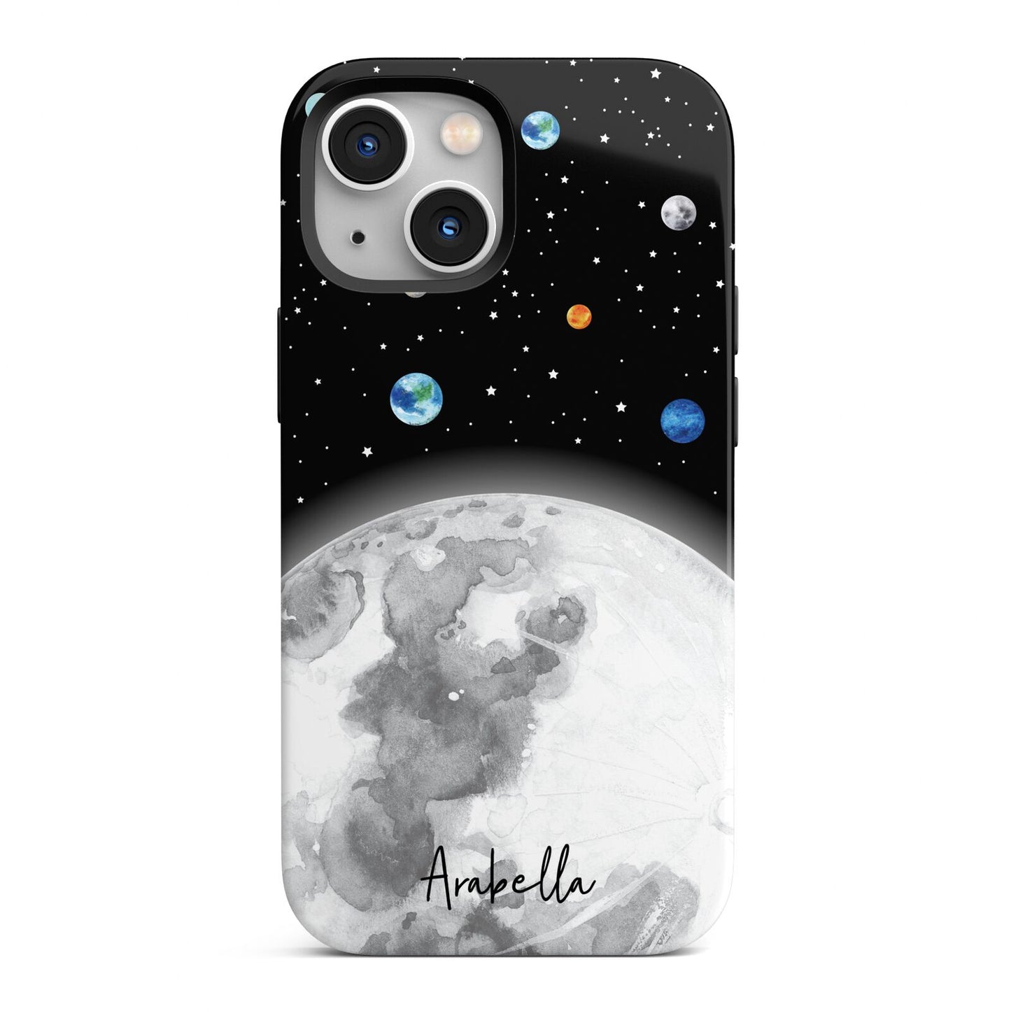 Watercolour Close up Moon with Name iPhone 13 Mini Full Wrap 3D Tough Case