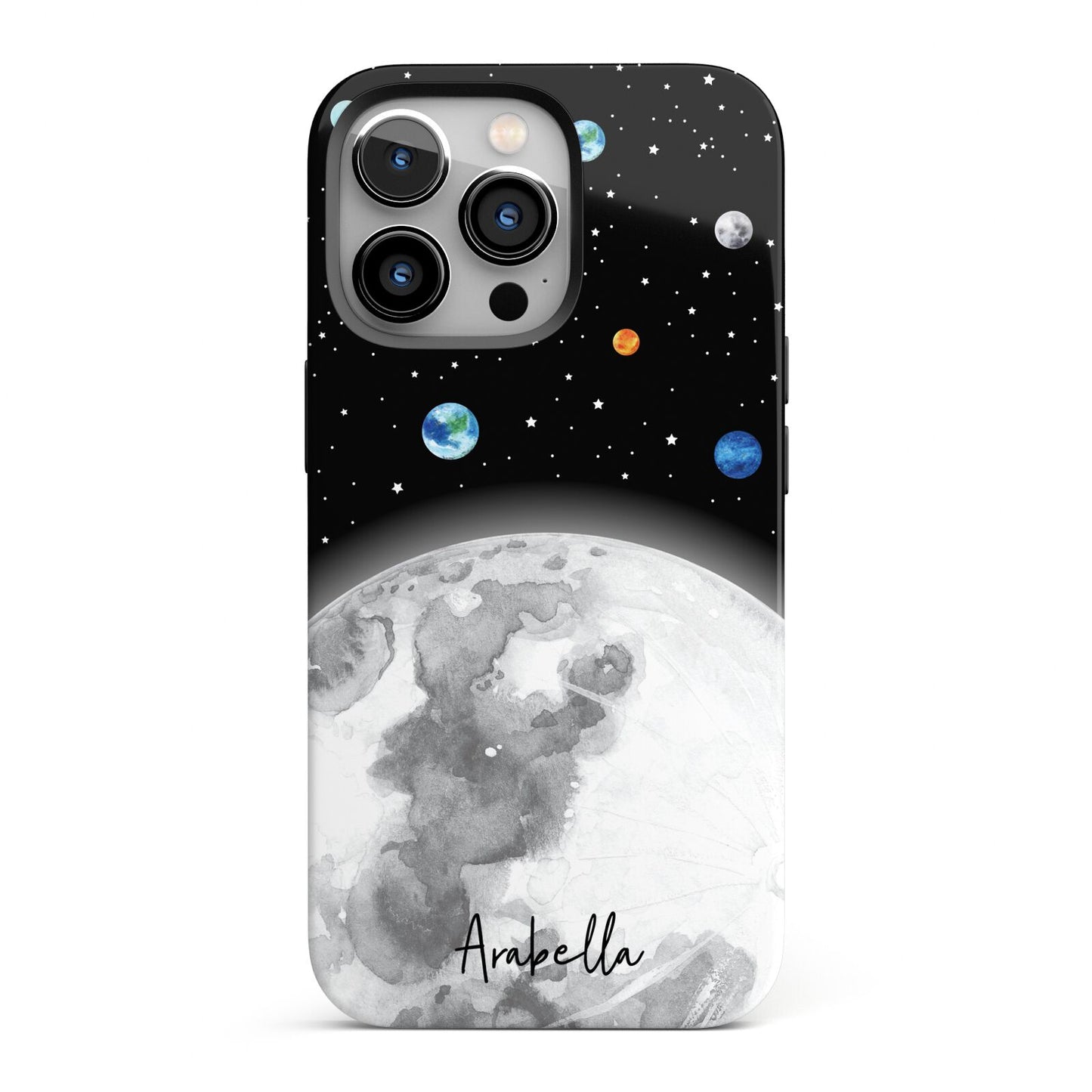 Watercolour Close up Moon with Name iPhone 13 Pro Full Wrap 3D Tough Case