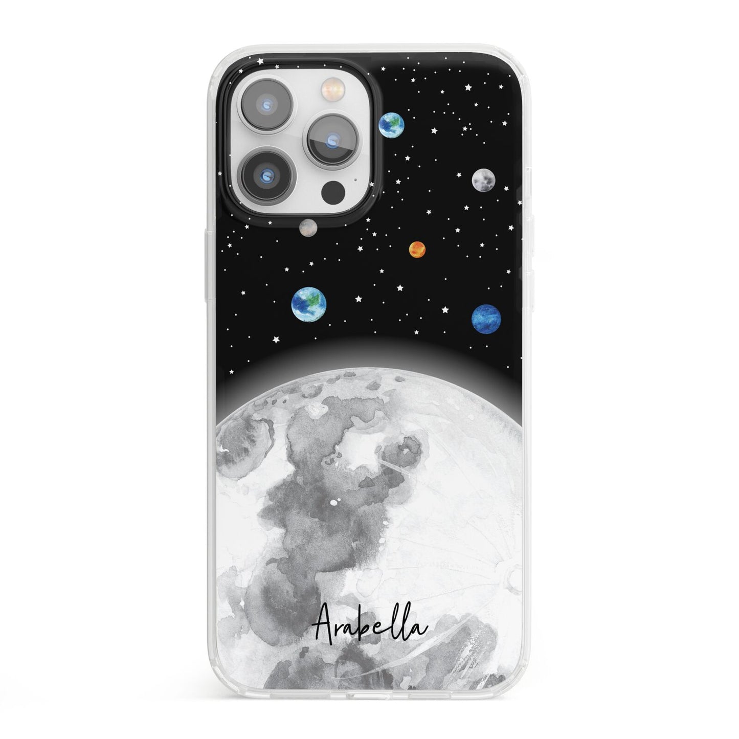 Watercolour Close up Moon with Name iPhone 13 Pro Max Clear Bumper Case