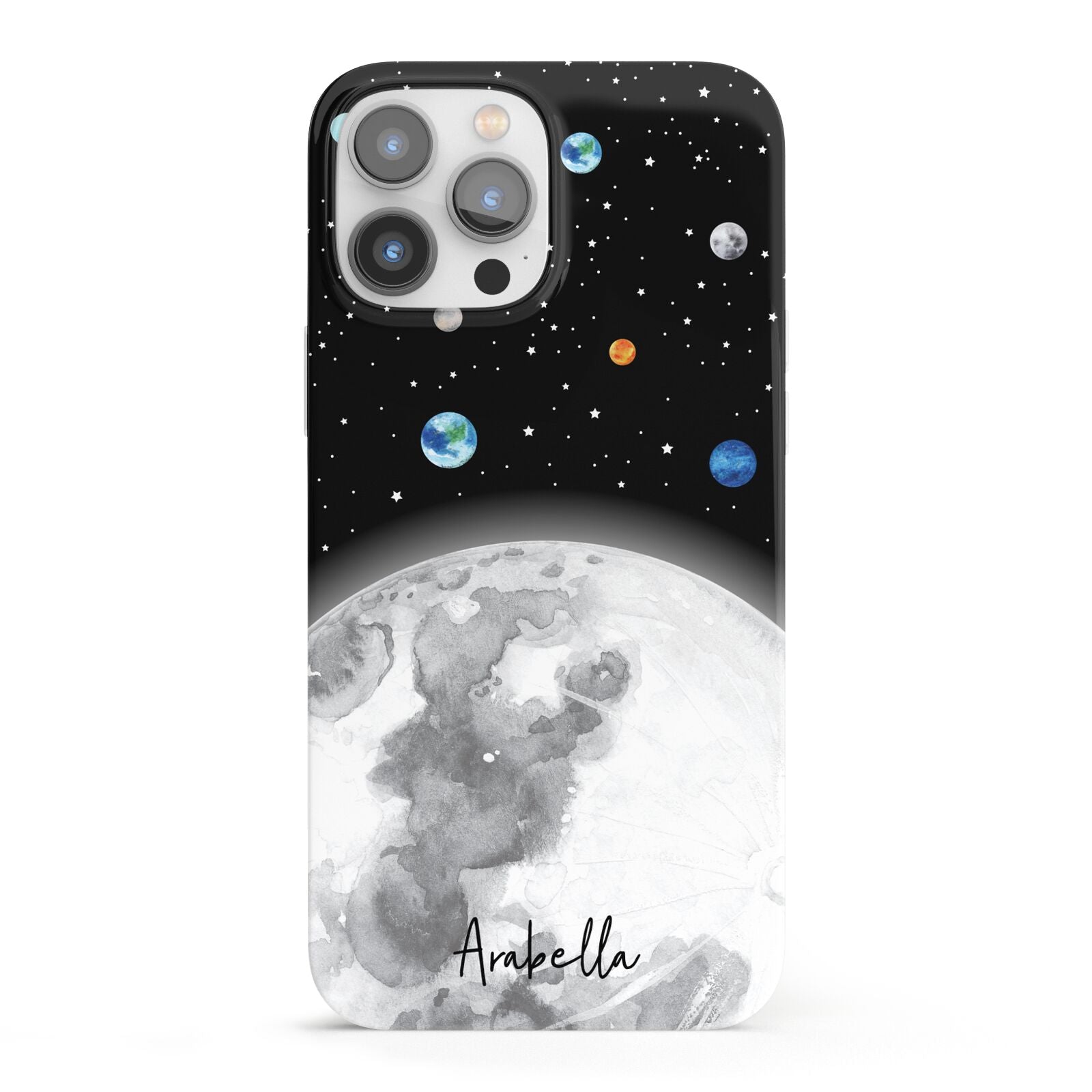 Watercolour Close up Moon with Name iPhone 13 Pro Max Full Wrap 3D Snap Case
